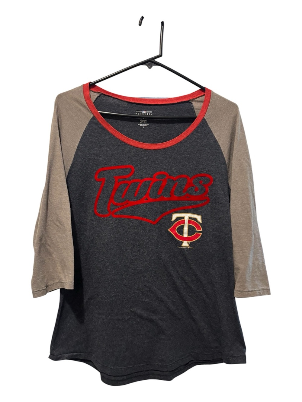 Twins Raglan Baseball Tee - Black with Taupe Sleeves